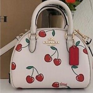 Coach CF-421 Sydney Satchel with Heart Cherry Print in Chalk